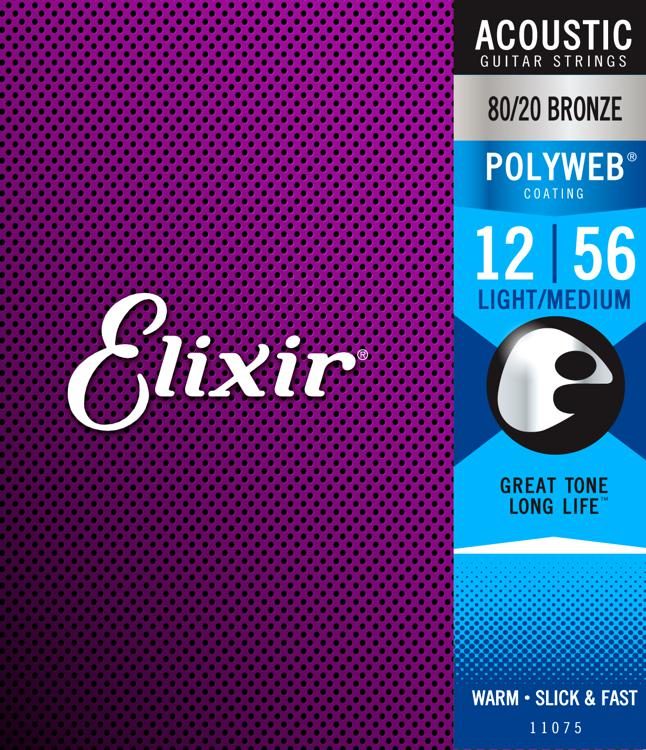 סט מיתרים לאקוסטית ELIXIR Polyweb  11075 LightMedium Acoustic Strings 12-56