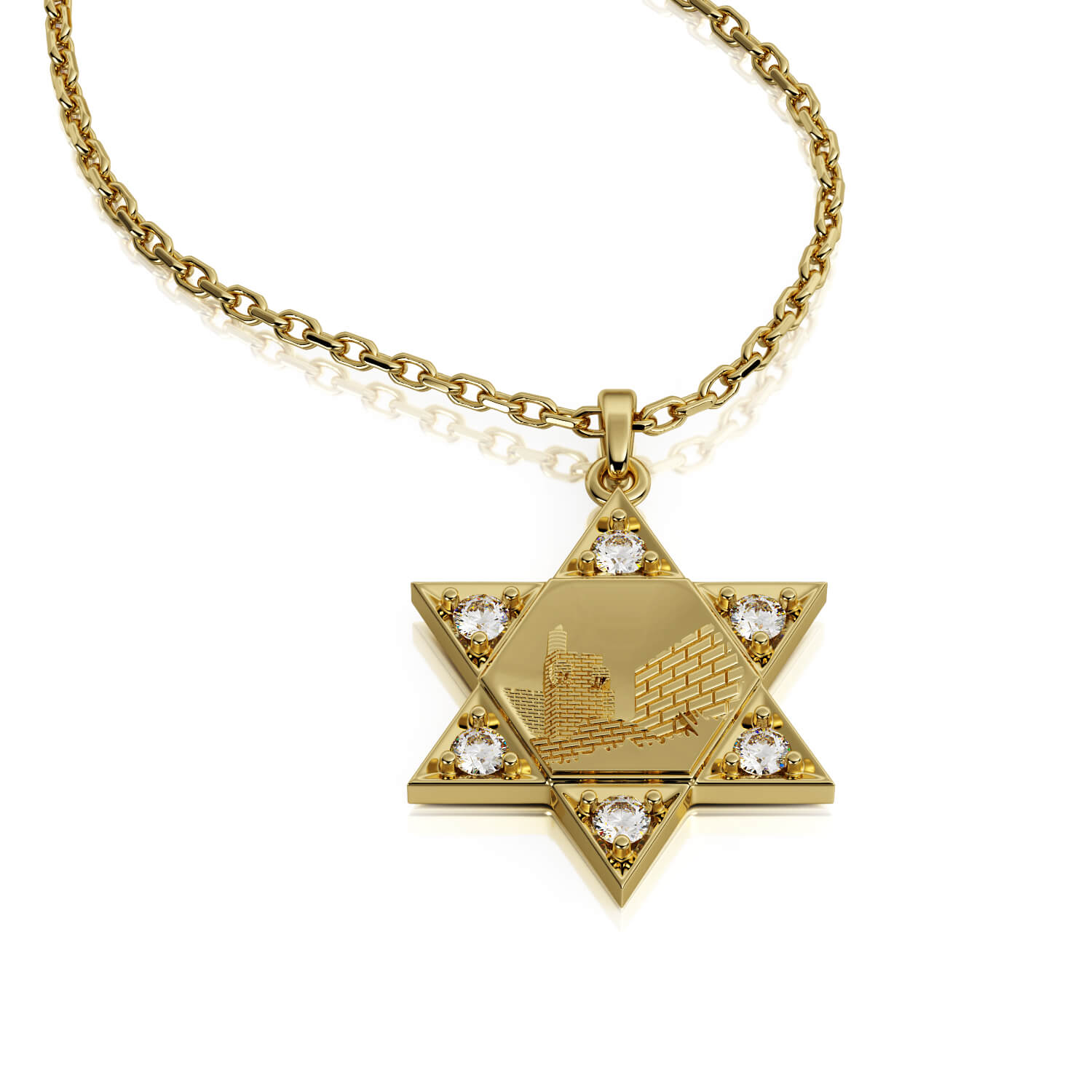 תליון יהלומים מגן דוד ירושלים Jerusalem Star of David