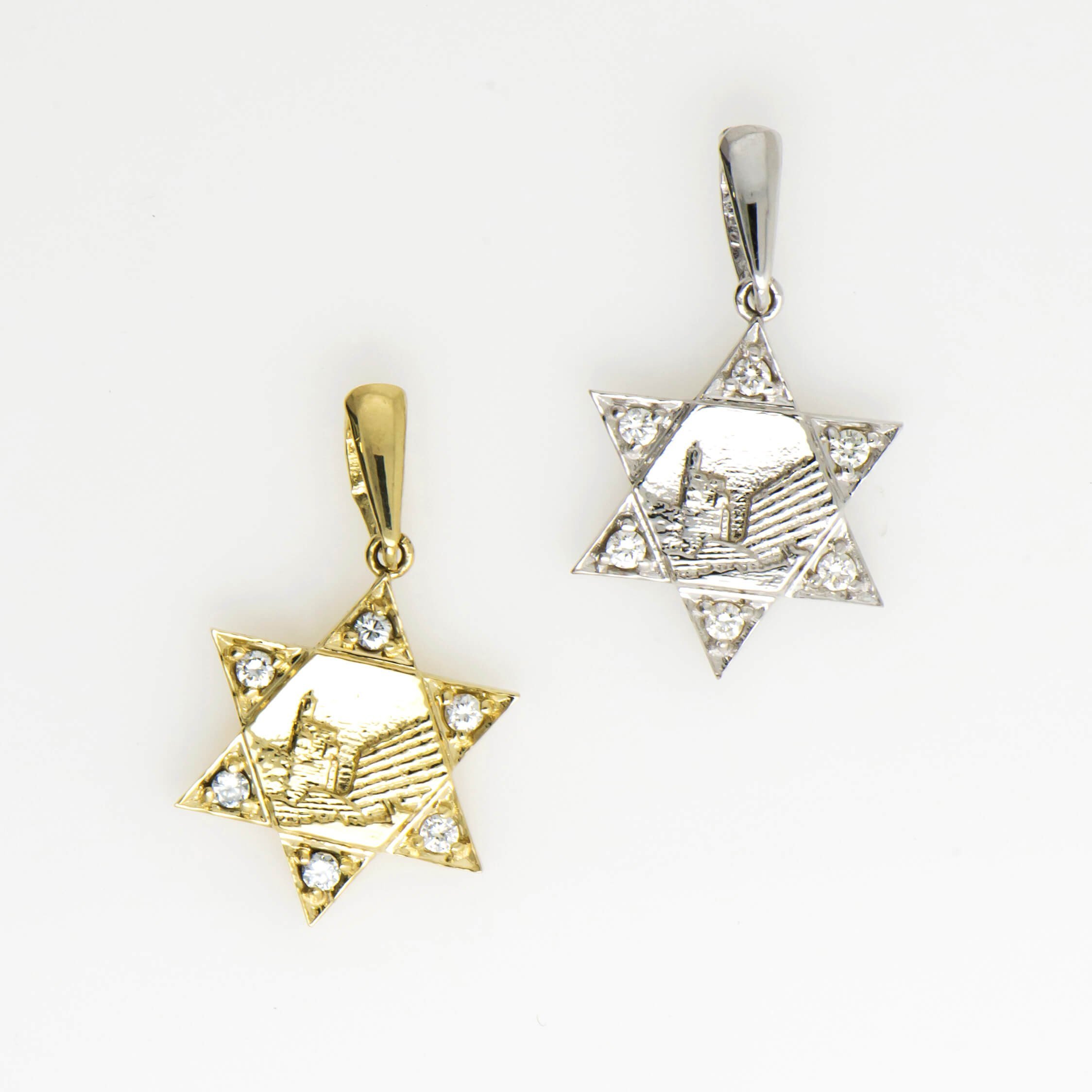 תליון מגן דוד ירושלים  משובץ זרקונים Jerusalem Star of David