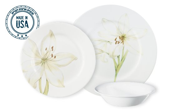 מערכת קורנינג 18 חלקים CORELLE - White Flower | פליס Pelis - כלי בית כלי מטבח ומתנות במשלוח עד הבית