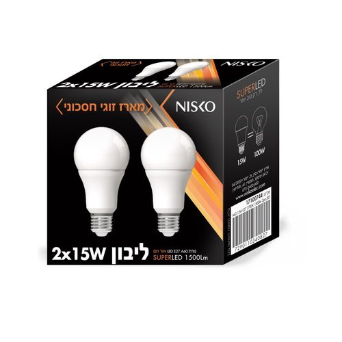 זוג נורות ליבון לד E27 15W אור חם - ניסקו נורות לד  LED