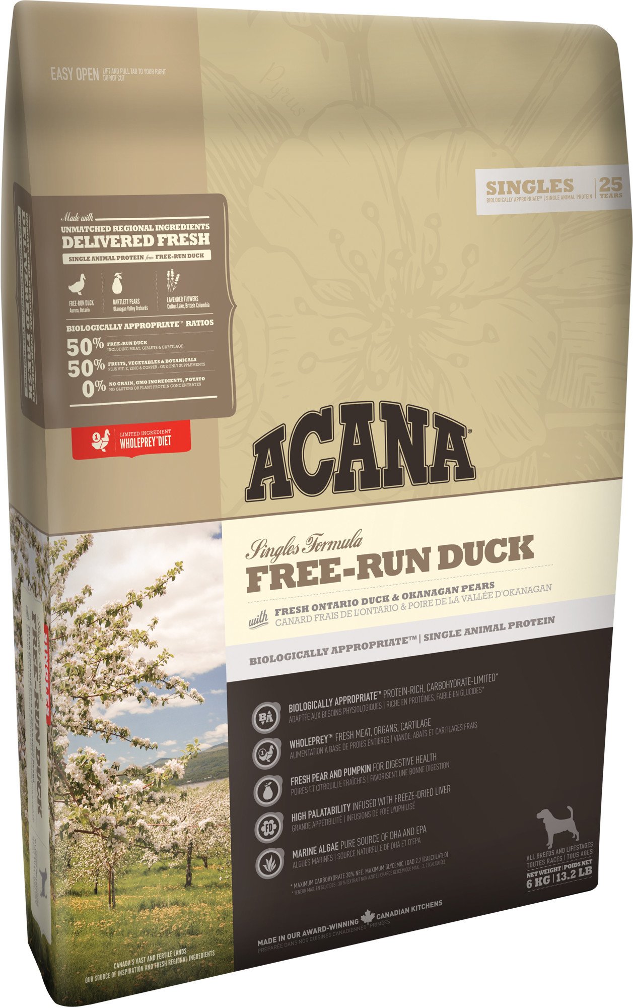 אקאנה מזון לכלב Acana Free-run Duck על בסיס ברווז 6 קג