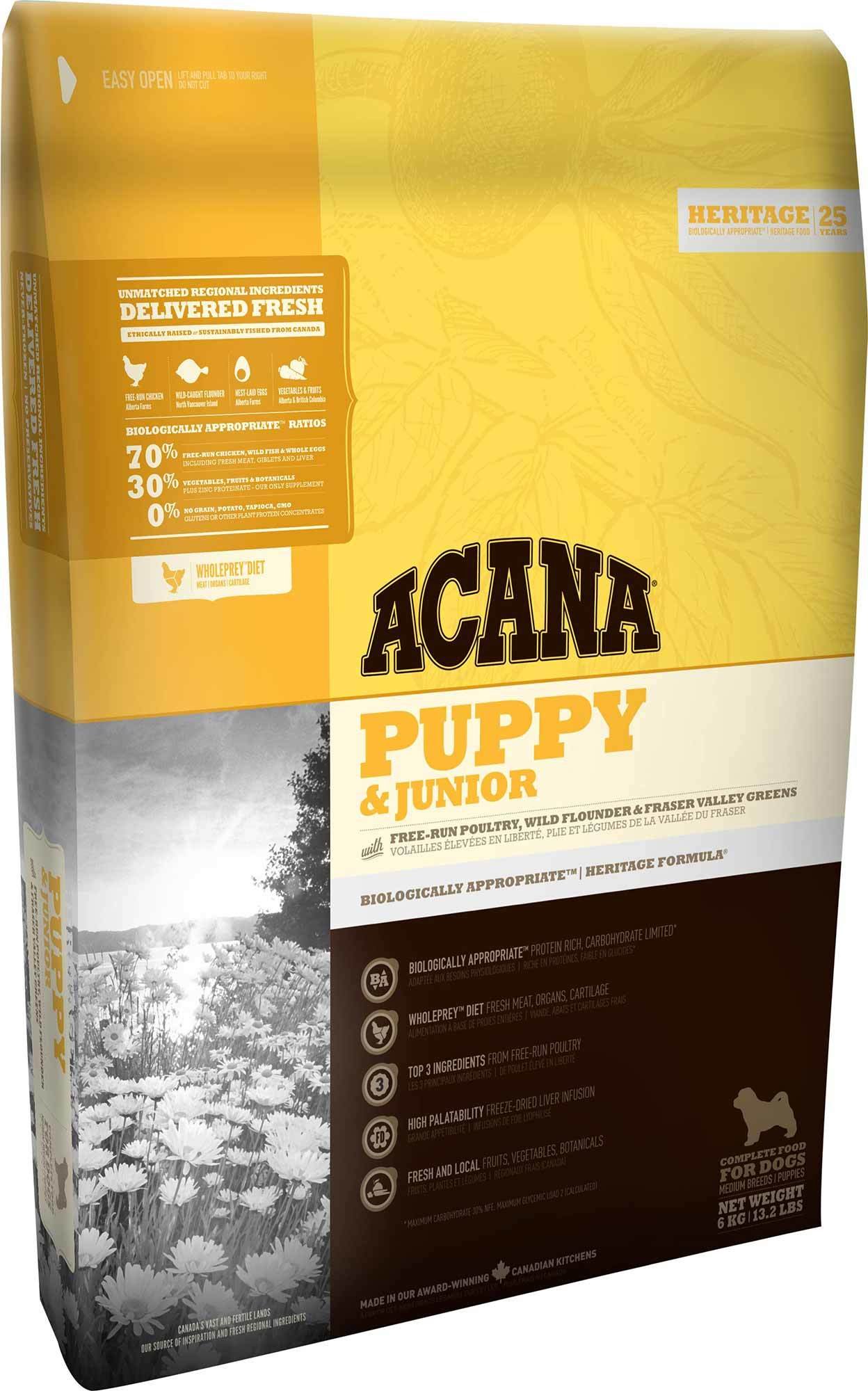 אקאנה מזון לגורי כלבים מגזע בינוני Acana PuppyJunior על בסיס עוף 6 קג